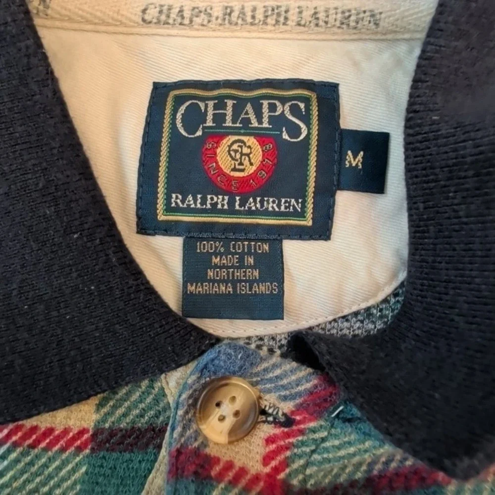 Vintage Chaps Ralph Lauren Soft Knit Polo Men's Medium Multicolor Tartan Plaid